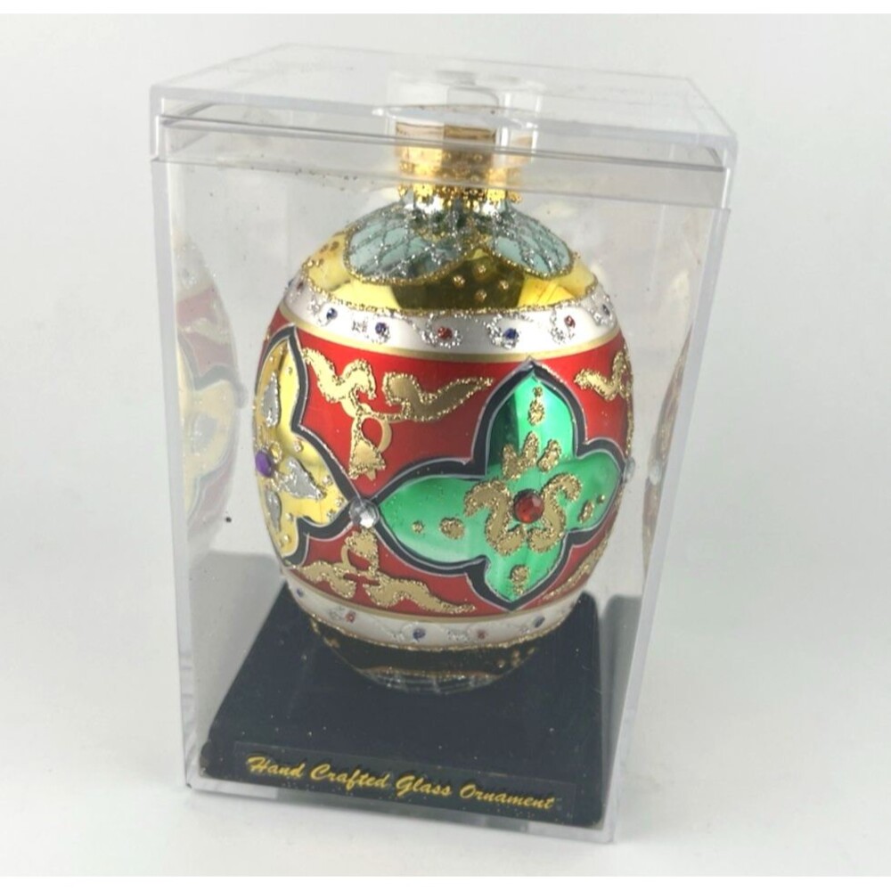 Department 56 Hand Crafted Glass Jeweled Egg Ornament w/Acrylic Box